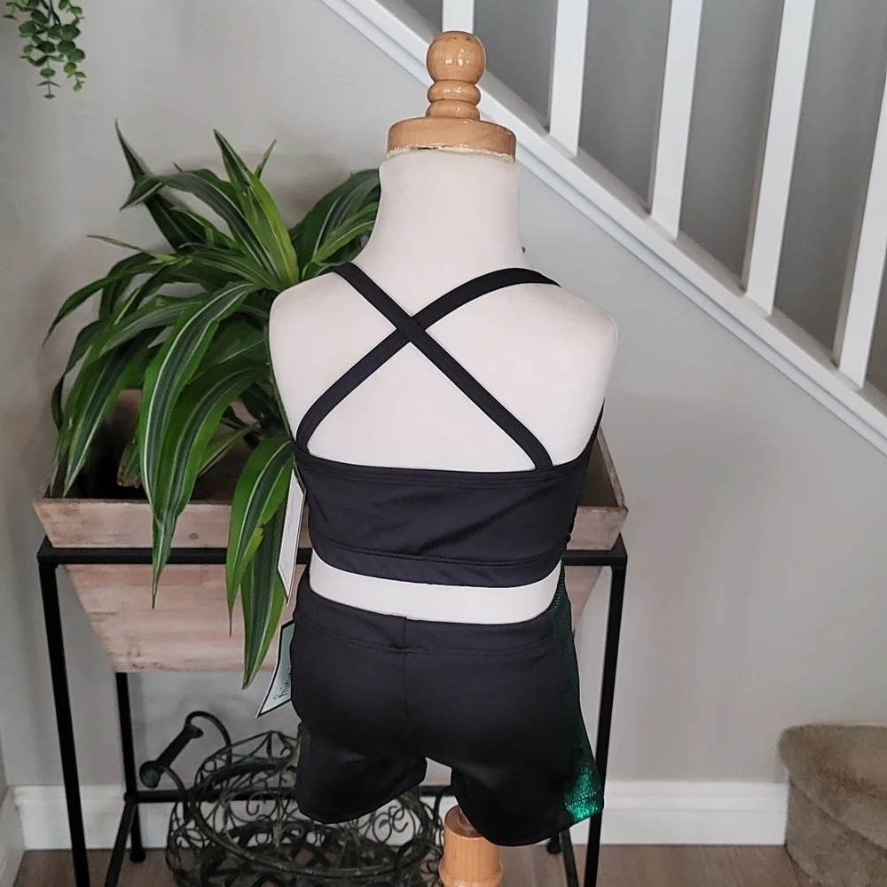 Shimmy Shimmy Inc Green Hologram Dance crop top and short Set NWT Cheer Gym